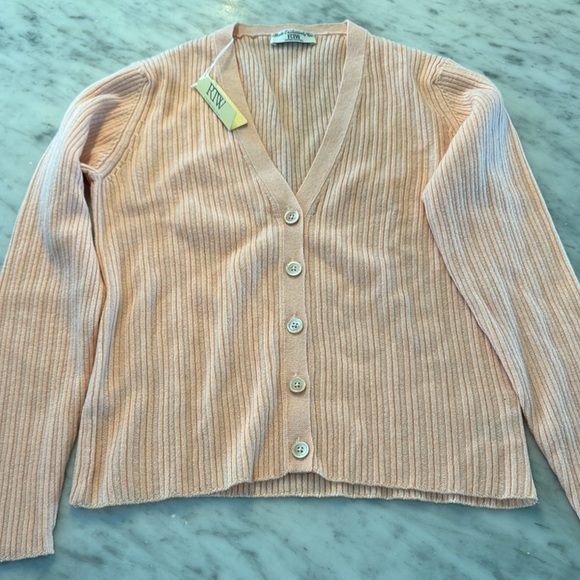 Pink Ribbed Knit Cardigan Sweater